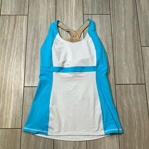 Lululemon Tank Top Women Size Small Blue White Racerback Built in Bra Tennis
